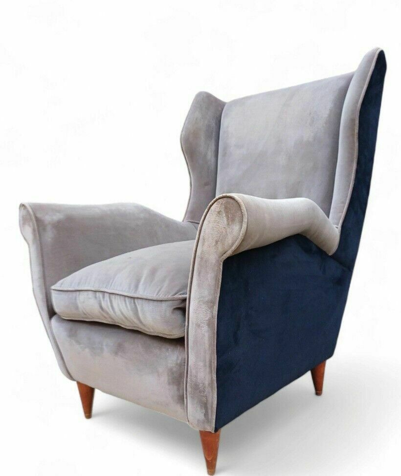 Mid Century Italian Velver Armchair In Style Of Gio Ponti Circa 50s Vintage photo furniture
