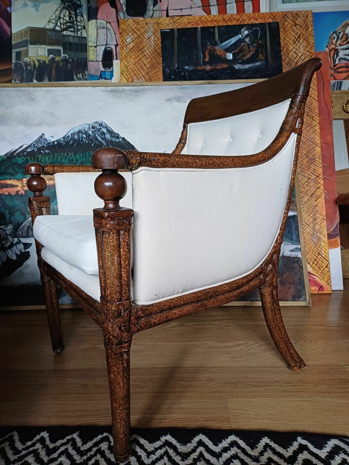 Stunning Mid Century Faux Painted Bamboo French Armchair photo furniture