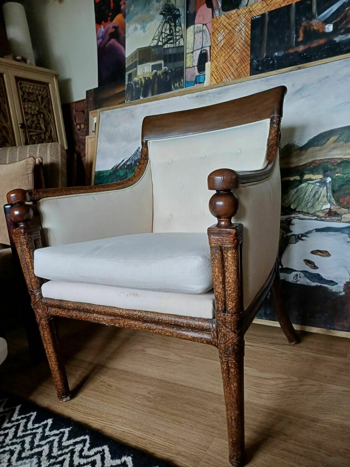 photo furniture Stunning Mid Century Faux Painted Bamboo French Armchair