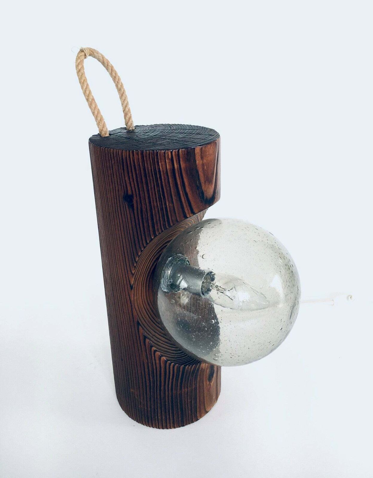 photo vintage Brutalist Design Wood Table Or Wall Lamp By Temde Leuchten, Switzerland 1960's