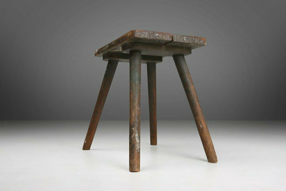Industrial French Wooden Painters Stool, 1930s photo vintage
