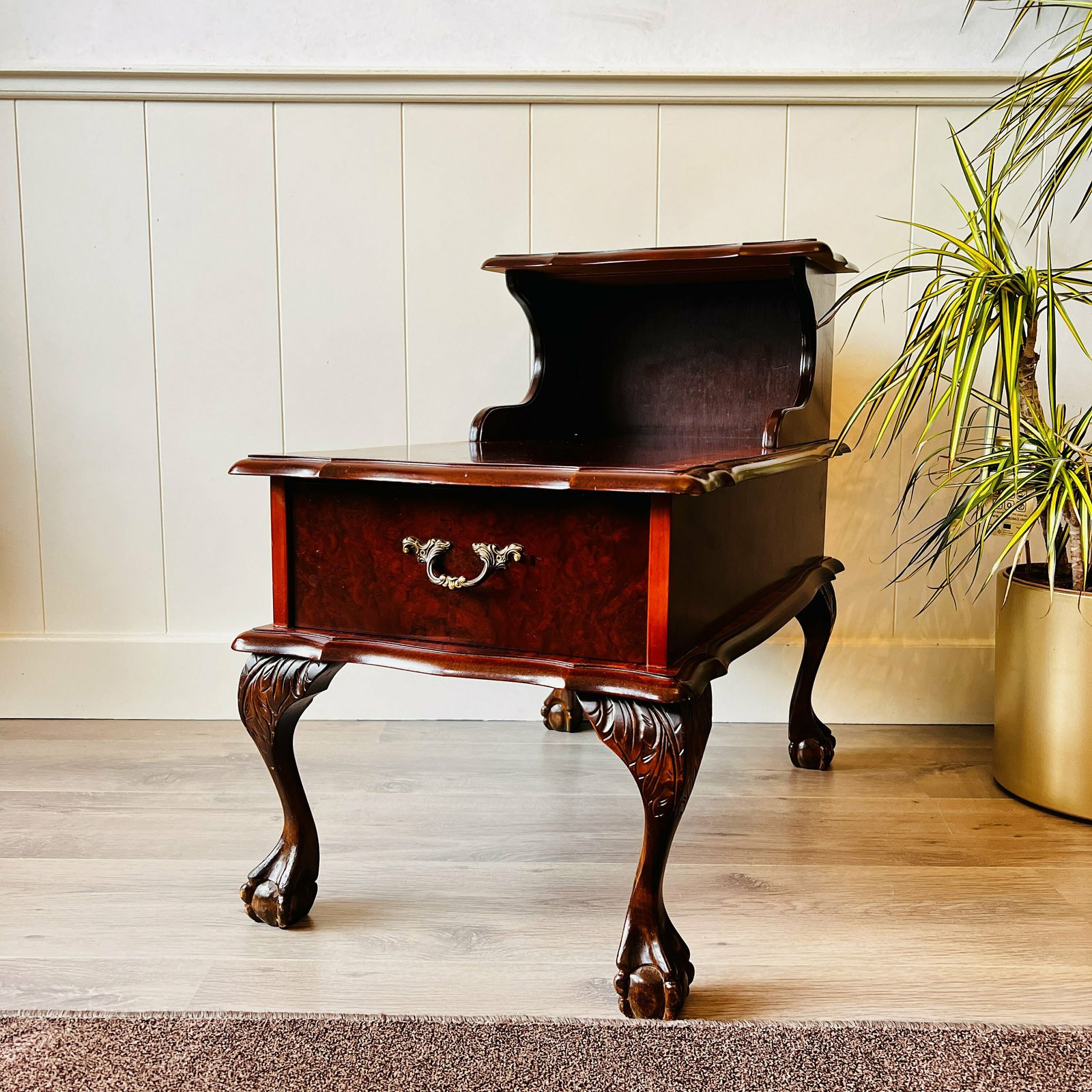 Vintage Wood Cabinet, Night Bedside Cabinet, Table Nightstand One Drawer With Lion Legs Louis XV Style