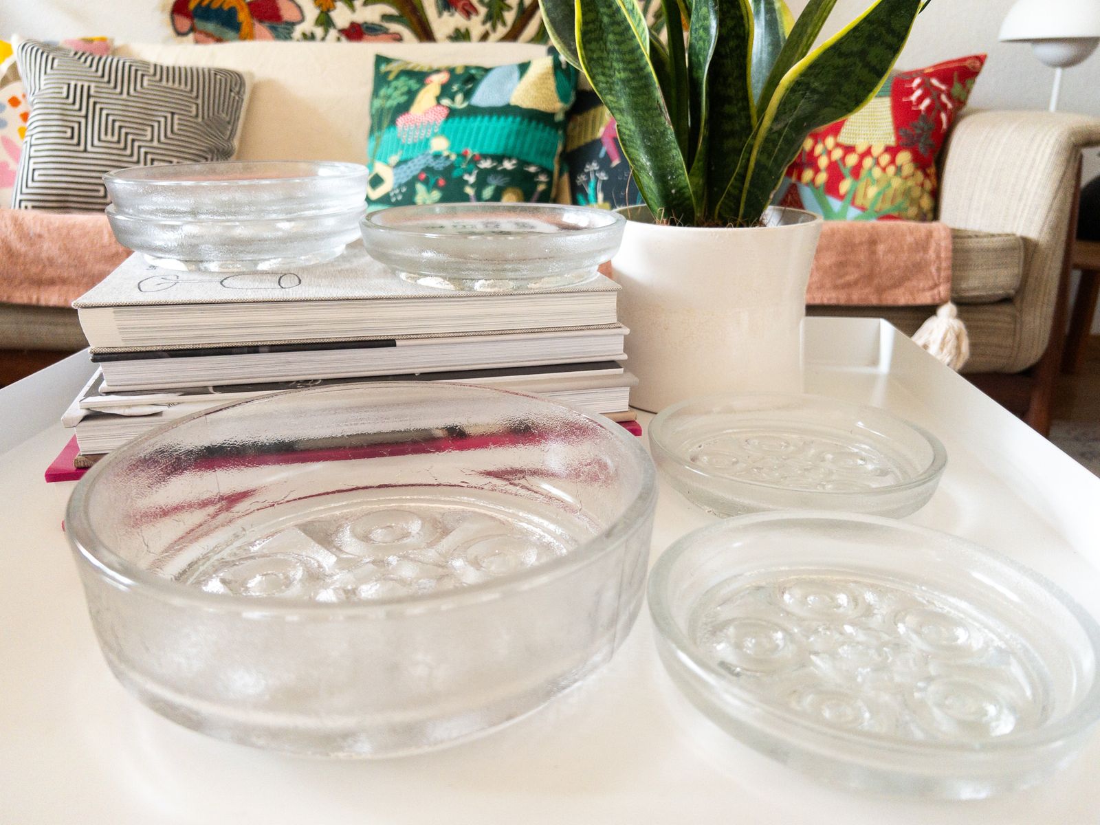 Retro Glass Bowl Set By Walther Glass   "On The Rocks" Dessert Or Salad Bowls   Made In Germany photo vintage