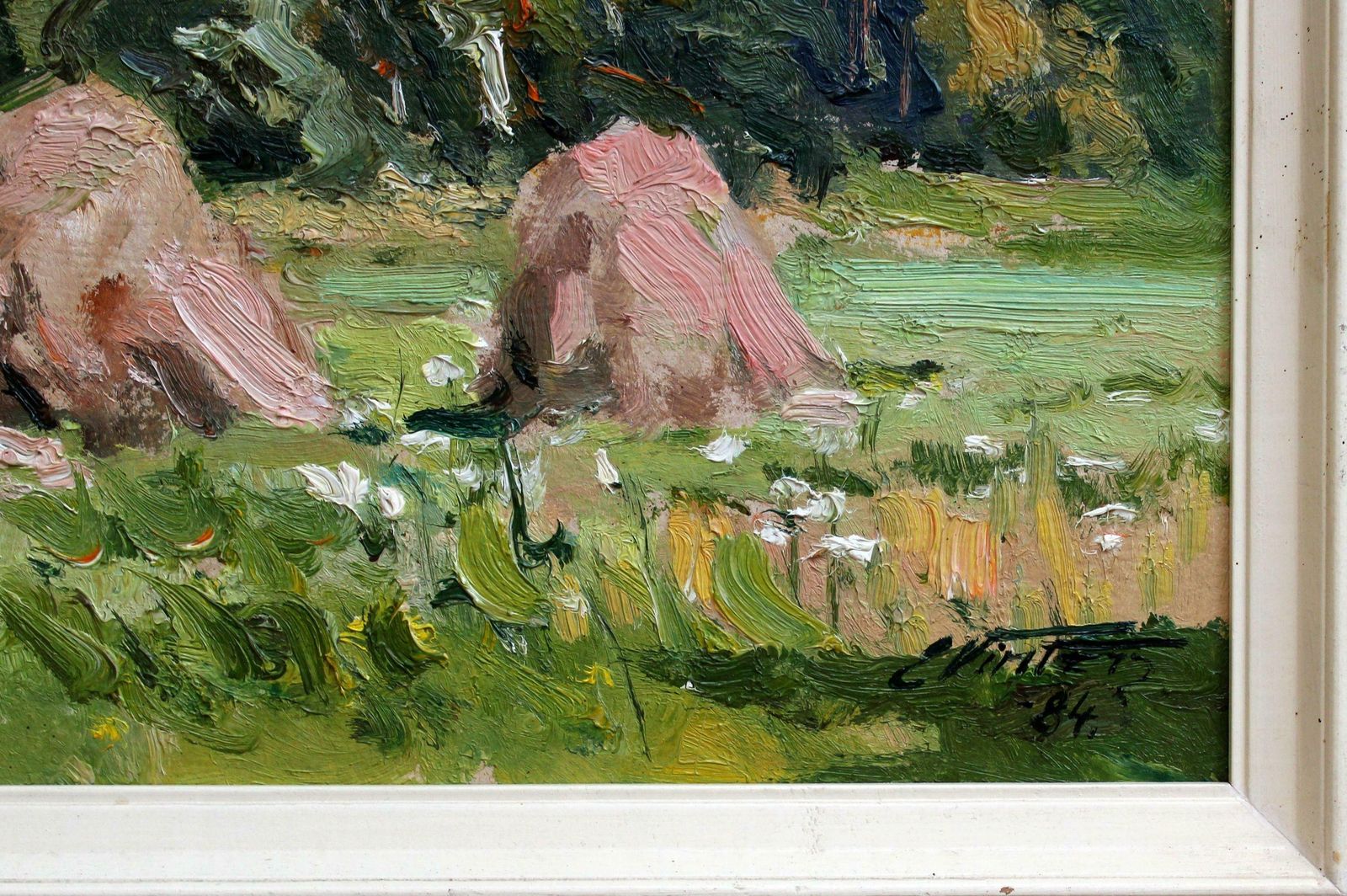 Edgars Vinters Haystacks. 1984, Cardboard, Oil, 40x49.5 Cm 1984 photo for sale