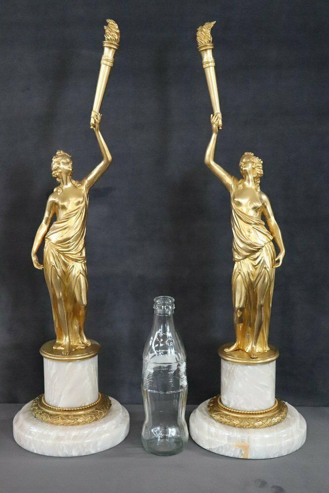 7975.0 Sculptural Figures, Gilt Bronze On Alabaster Bases, Early 20th Century, Set Of 2 photo