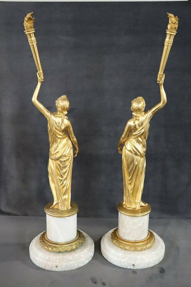 photo buy Sculptural Figures, Gilt Bronze On Alabaster Bases, Early 20th Century, Set Of 2