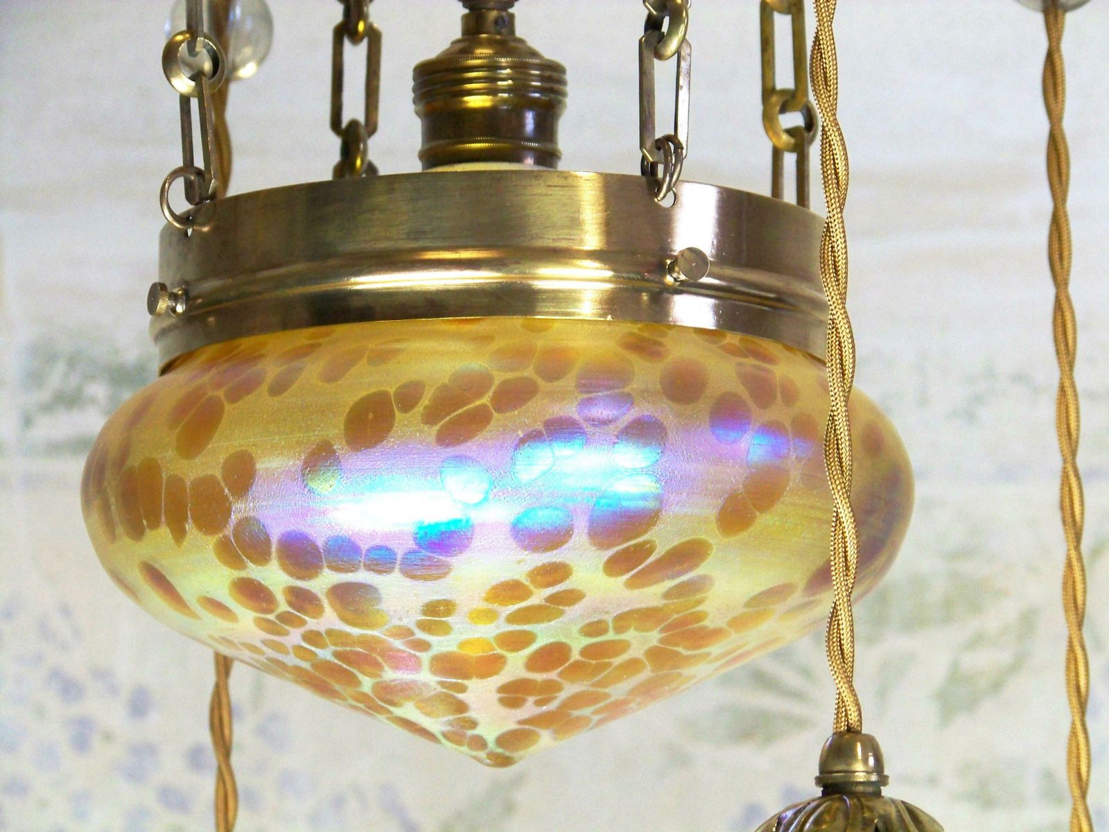 Art Nouveau Chandelier With Iridescent Shade, Loetz photo Lighting