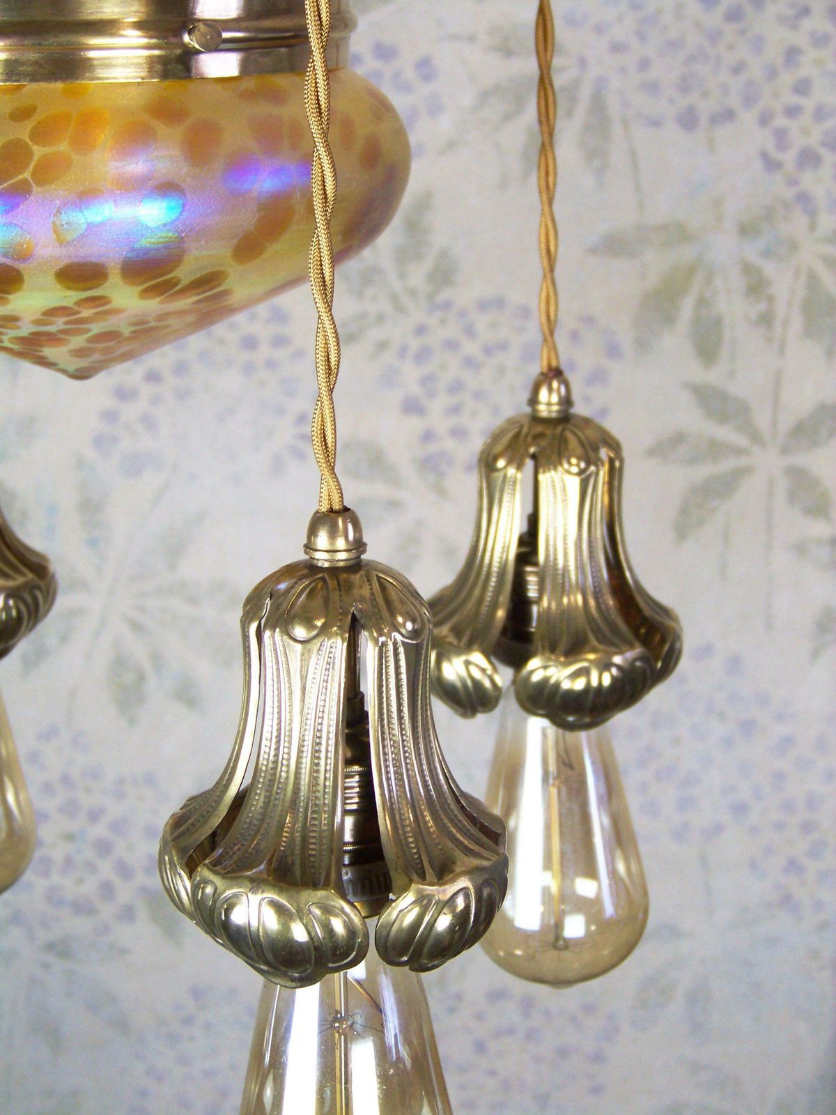 Art Nouveau Chandelier With Iridescent Shade, Loetz photo 2809.0
