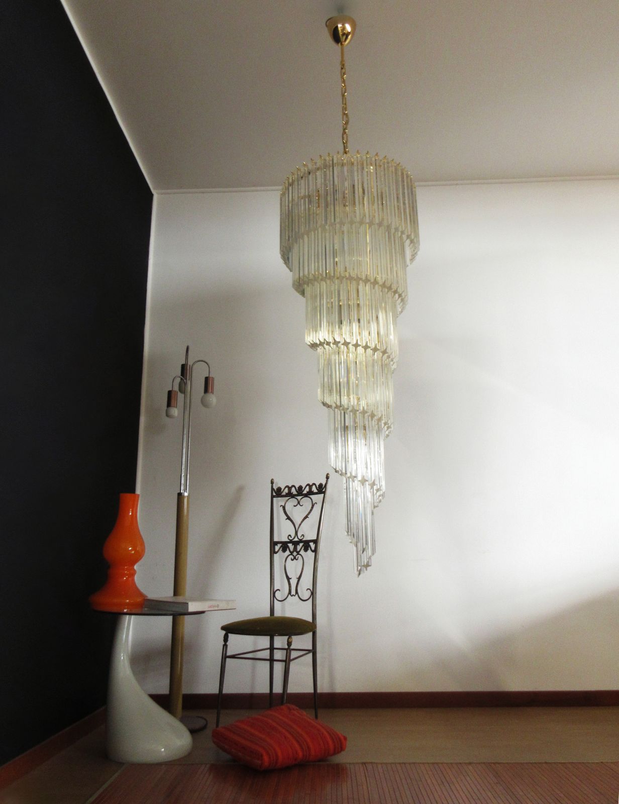 Lighting Huge Murano Chandelier 166 Trasparent Quadriedri Prism   Elena Model photo