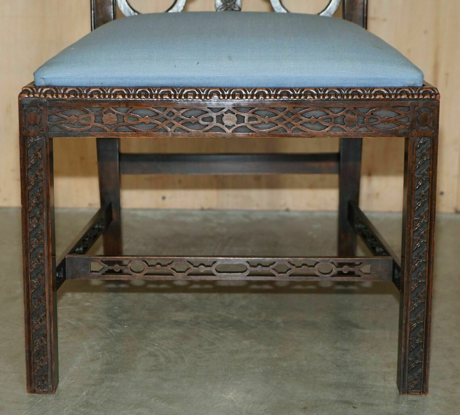 Four Antique Colonial Thomas Chippendale Rosewood Fret Work Carved Dining Chairs photo buy
