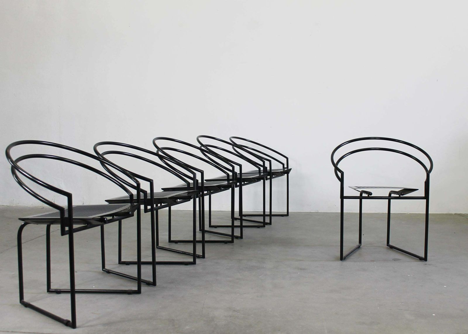 Mario Botta Set Of Six La Tonda Chairs In Black Lacquered Metal By Alias 1980s