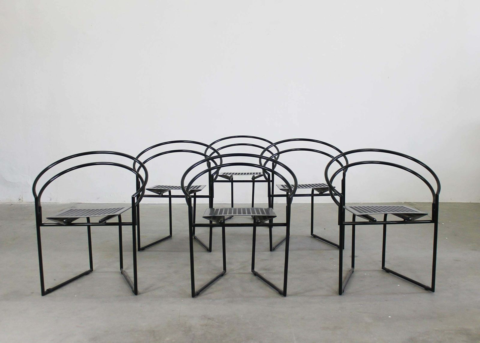Mario Botta Set Of Six La Tonda Chairs In Black Lacquered Metal By Alias 1980s photo furniture