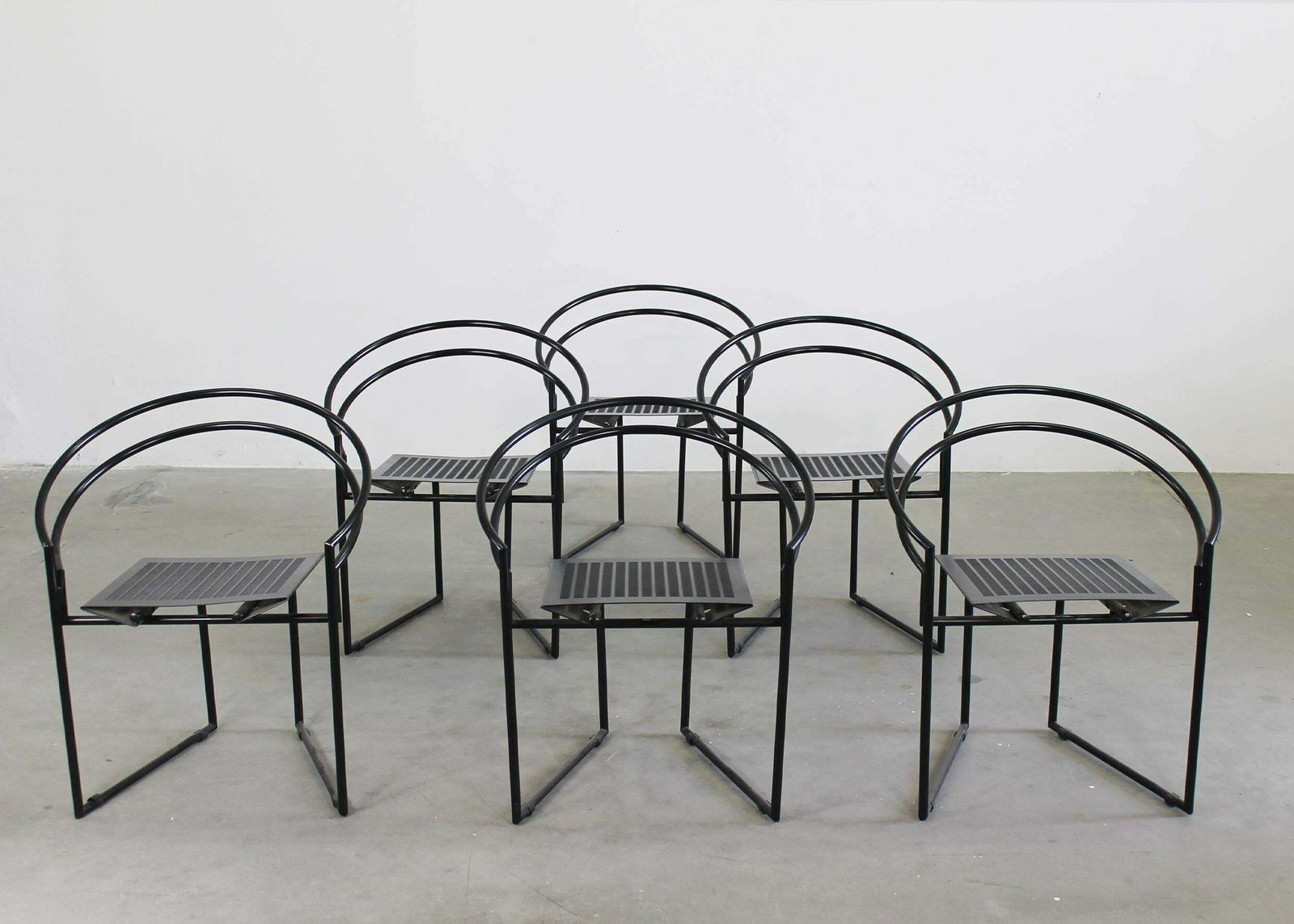 Mario Botta Set Of Six La Tonda Chairs In Black Lacquered Metal By Alias 1980s photo for sale