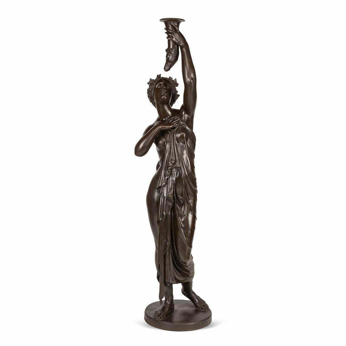 19th Century French Life Size Bronzes Holding Dog Head Cornucopias C.1870 photo furniture
