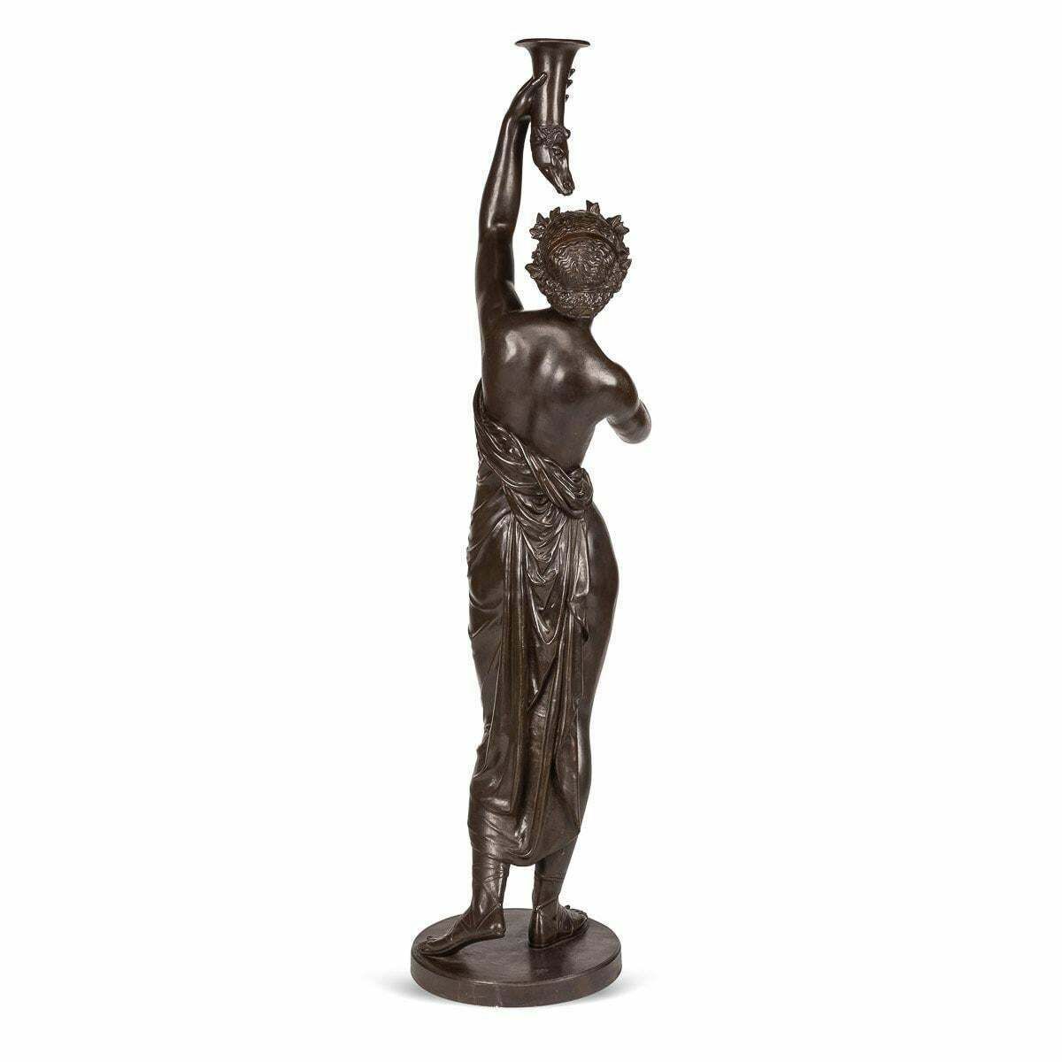19th Century French Life Size Bronzes Holding Dog Head Cornucopias C.1870 photo for sale