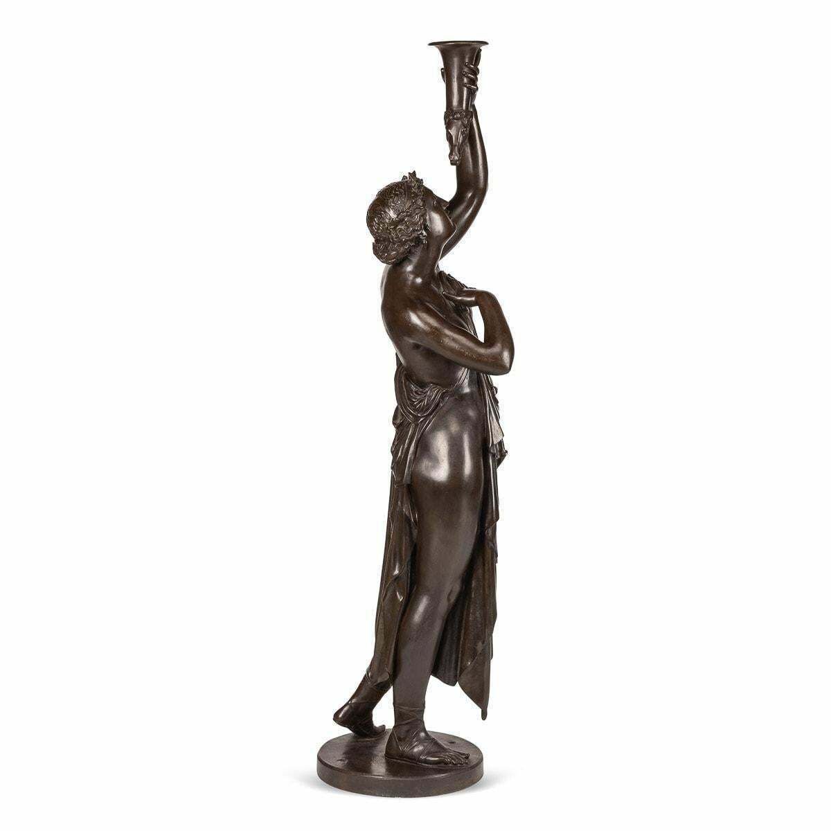 19th Century French Life Size Bronzes Holding Dog Head Cornucopias C.1870 photo Art