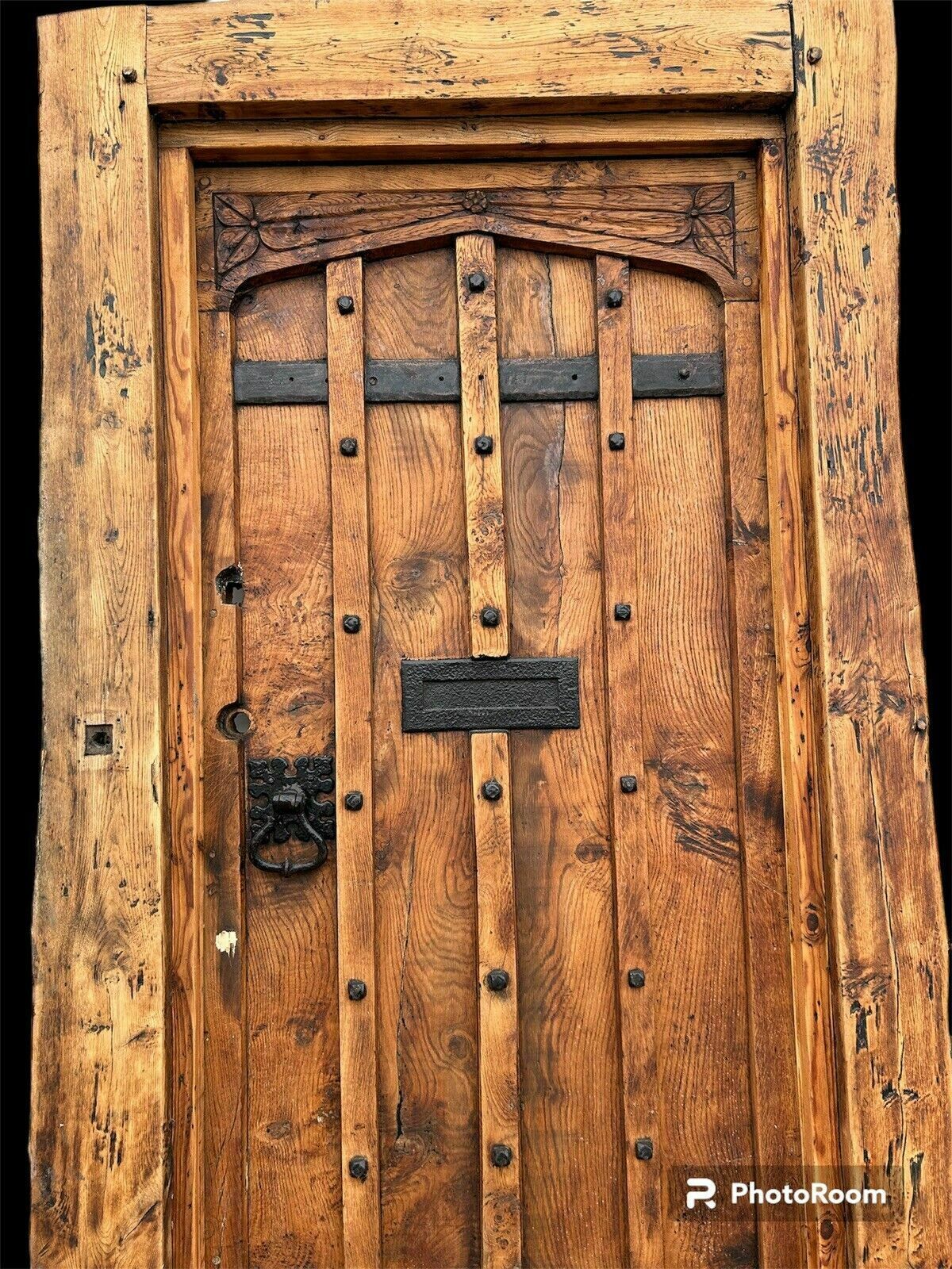 Solid Elm Front Door+Frame Old Period Antique Reclaimed Wood 1700s Rare Refurb photo for sale