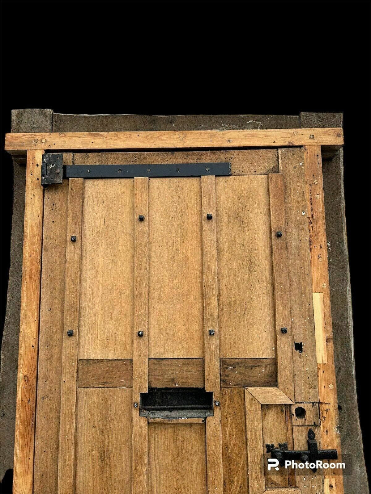 Home Fixtures Solid Elm Front Door+Frame Old Period Antique Reclaimed Wood 1700s Rare Refurb photo