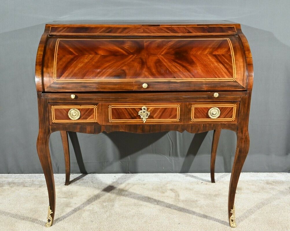 Cylinder Desk In Mahogany And Rosewood, Louis XV Period – 1st Part 18th photo for sale