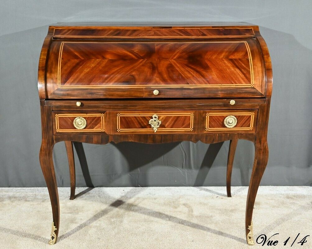 photo furniture Cylinder Desk In Mahogany And Rosewood, Louis XV Period – 1st Part 18th