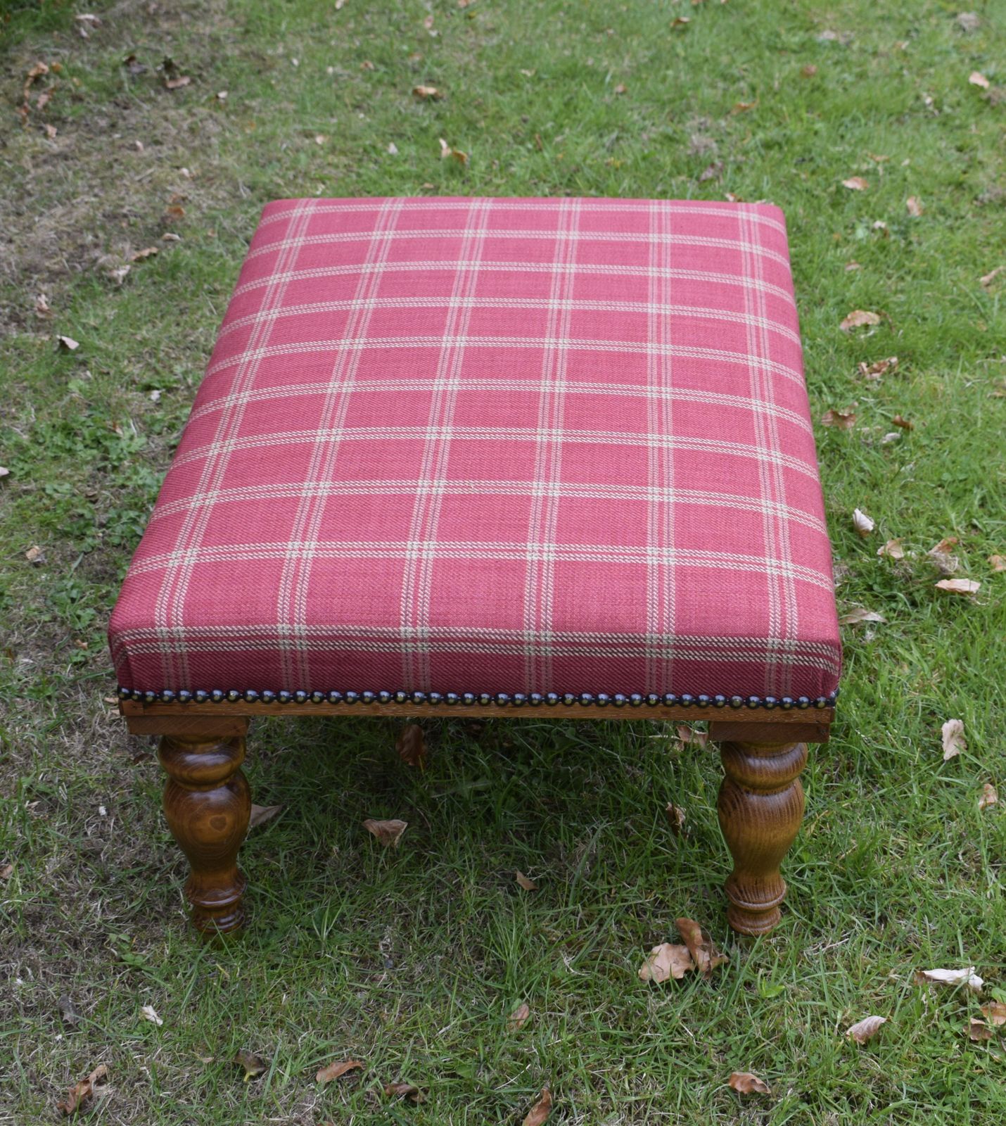 Large Oak Upholstered Stool, 1930s photo vinterior