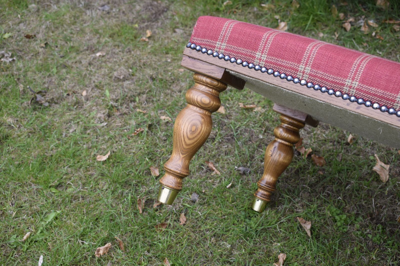 Large Oak Upholstered Stool, 1930s photo vintage