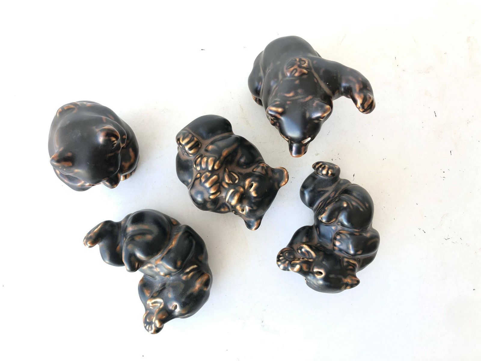 Royal Copenhagen Bear Cubs Stoneware Figurines With Exquisite Brown Glaze From The Mid Century Designed By Knud Kyhn photo vintage