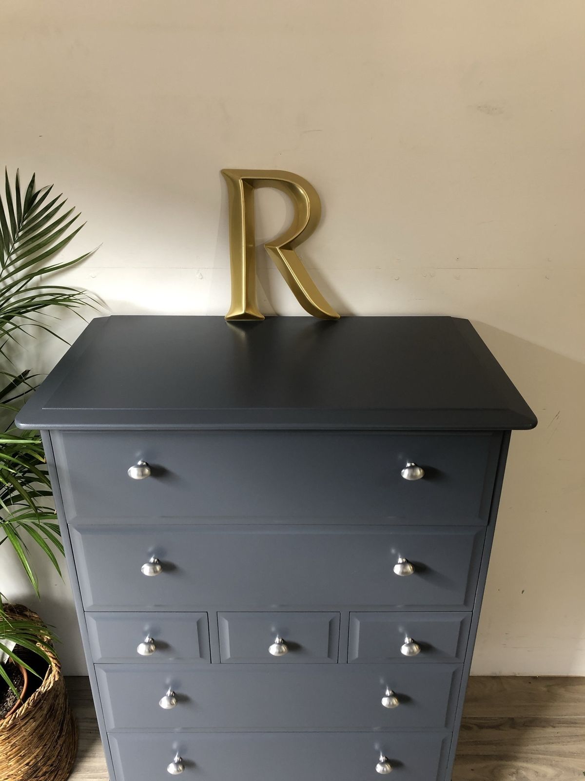 Stag Minstrel Tallboy Chest Of Drawers Blue Satin Chrome Knobs photo Furniture