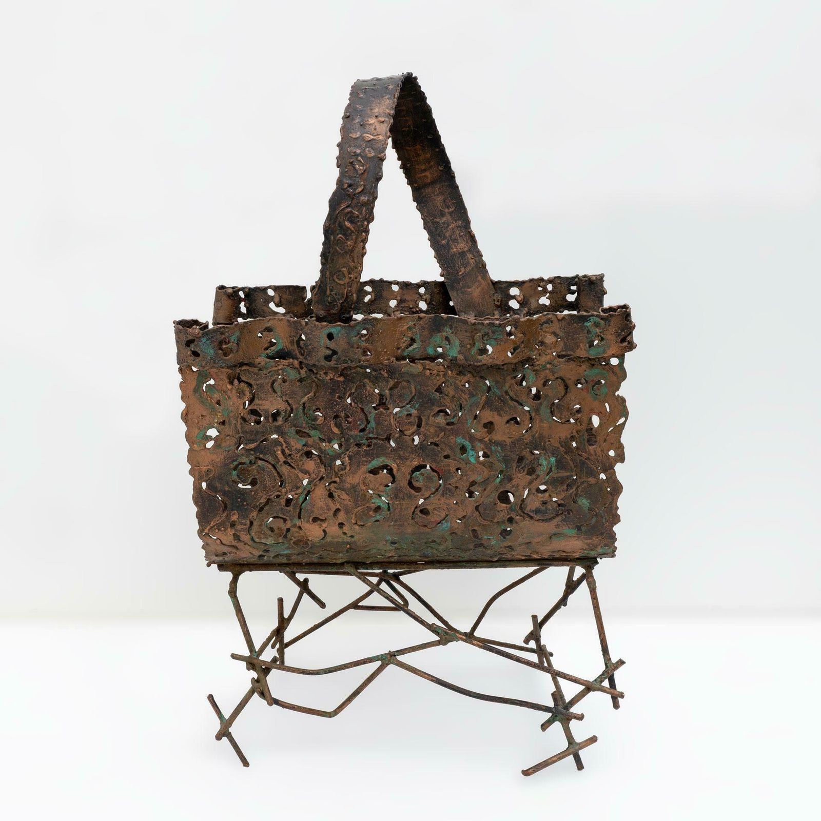 Attributed To Marsura '70s Italian Brutalist Wrought Iron Magazine Rack photo for sale