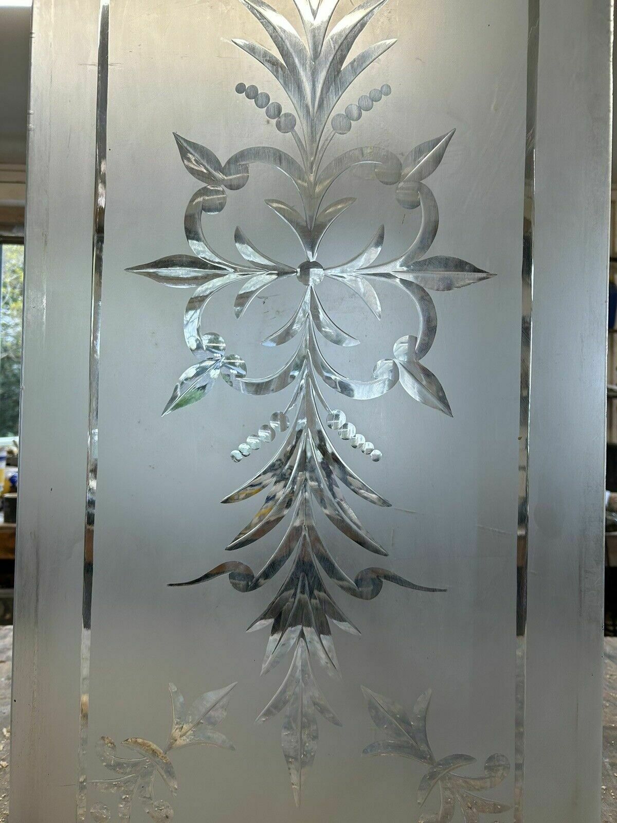 Acid Etched Glass Window Panel Fanlight Brilliant Cut Reclaimed Period Antique photo 349.0