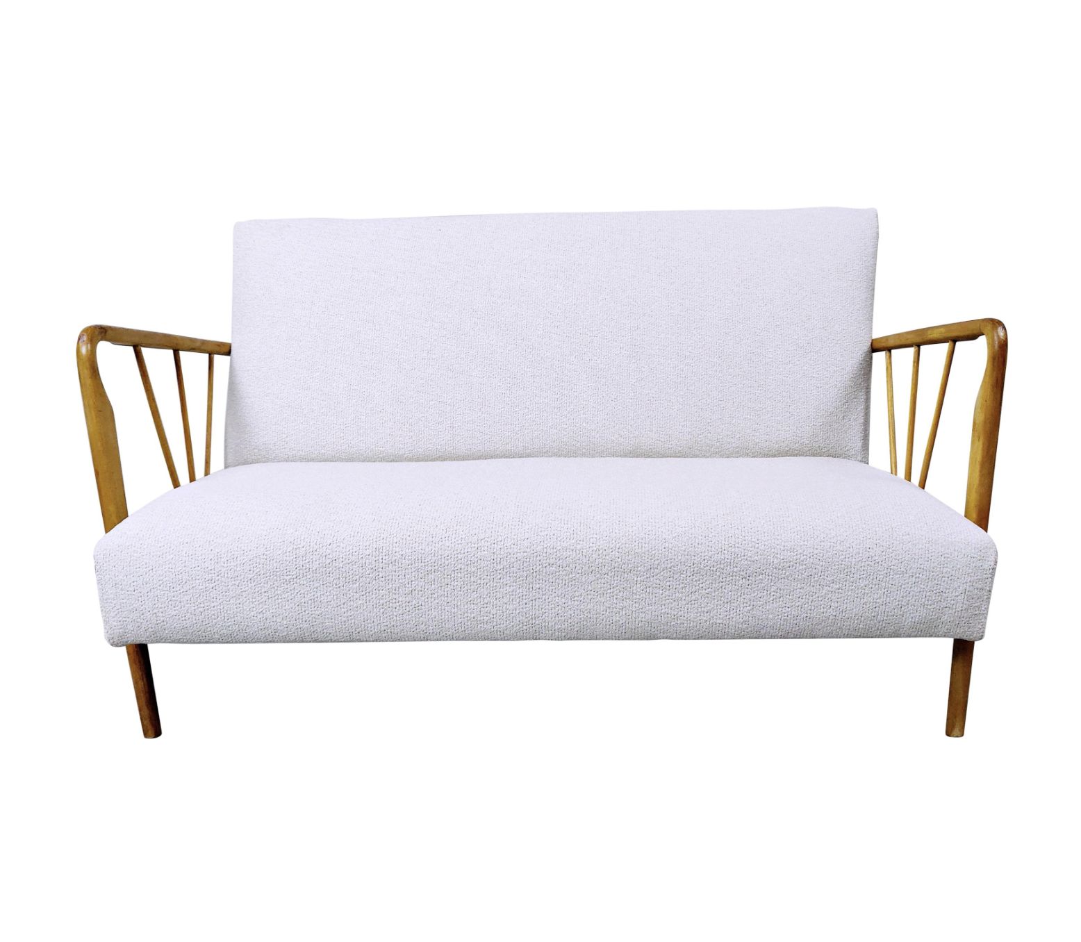 Mid Century Modern Italian Sofa In Style Of Paolo Buffa, White Fabric