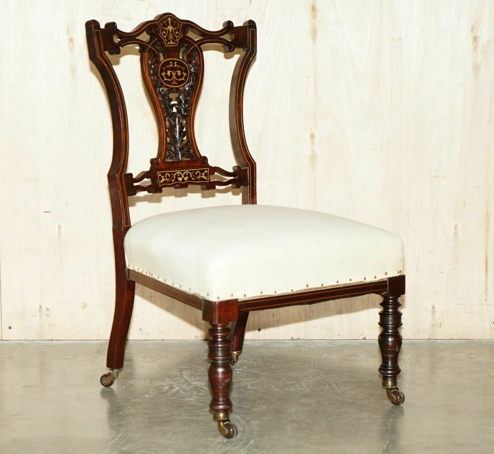 Antique Victorian Rosewood Salon Nursing Chair With Stunning Inlaid Back Panel