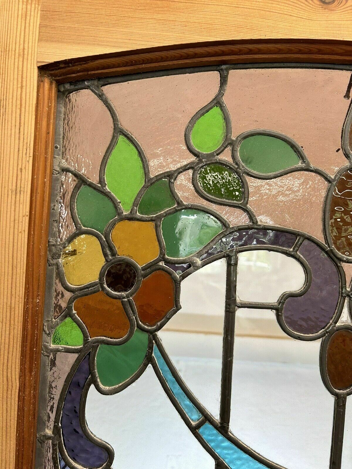 Victorian Stained Glass Window Panel Old Leaded Antique Reclaimed Art Nouveau photo Home Fixtures