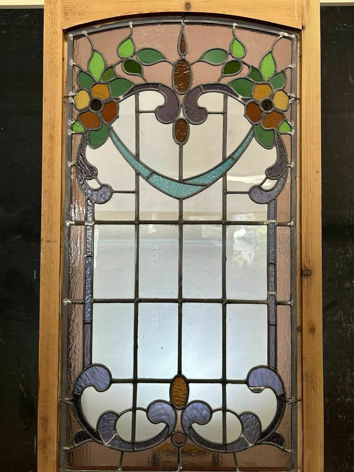 photo for sale Victorian Stained Glass Window Panel Old Leaded Antique Reclaimed Art Nouveau