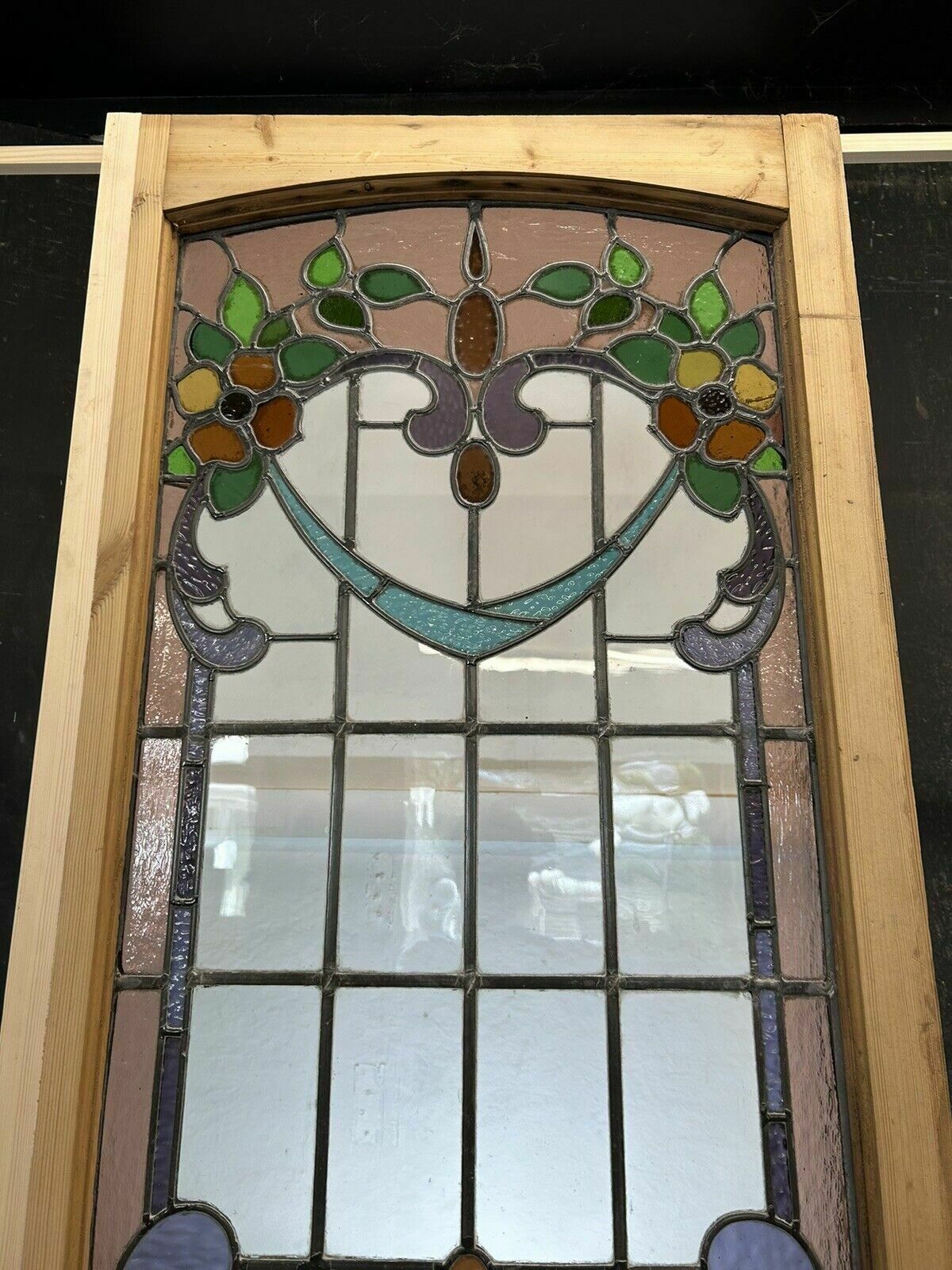 photo vinterior Victorian Stained Glass Window Panel Old Leaded Antique Reclaimed Art Nouveau
