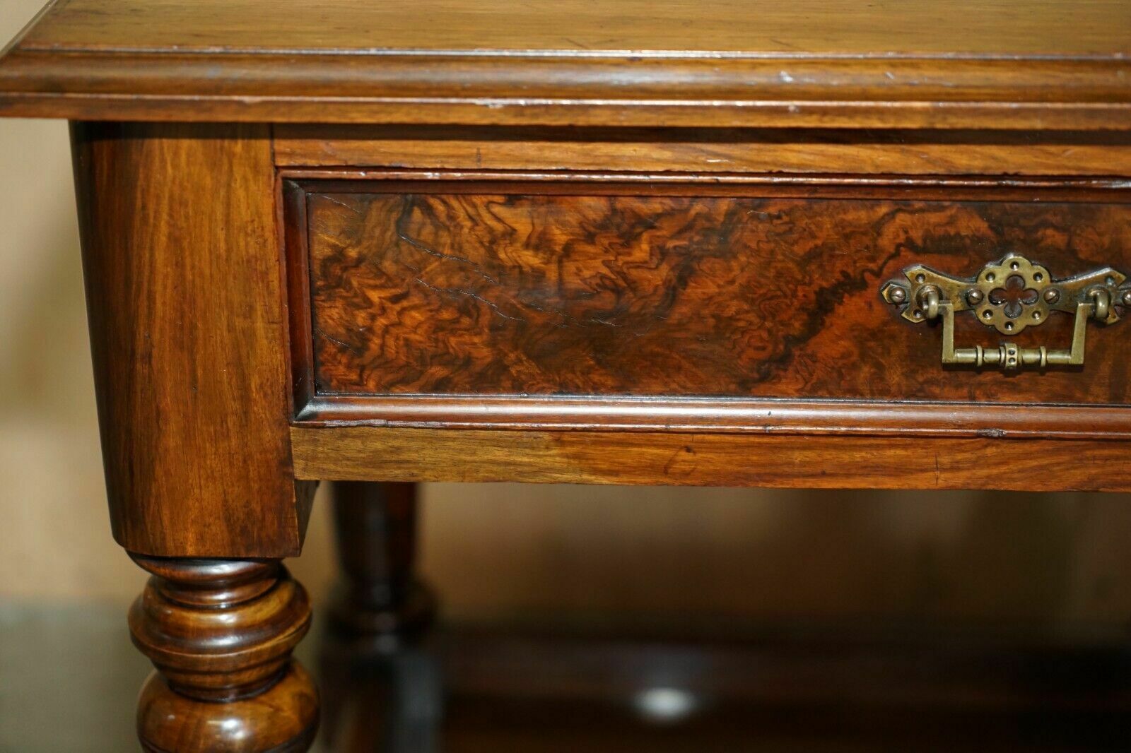 Stunning Antique Victorian Mahogany & Burr Walnut Centre Table Or Small Desk photo Furniture