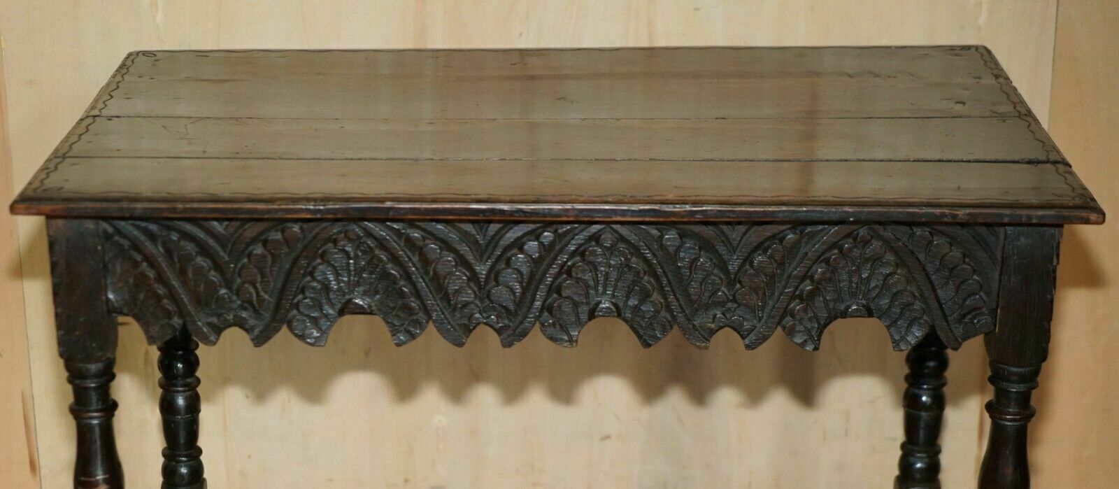 Antique English 18th Century Jacobean Centre Table With Ornately Carved Apron photo for sale