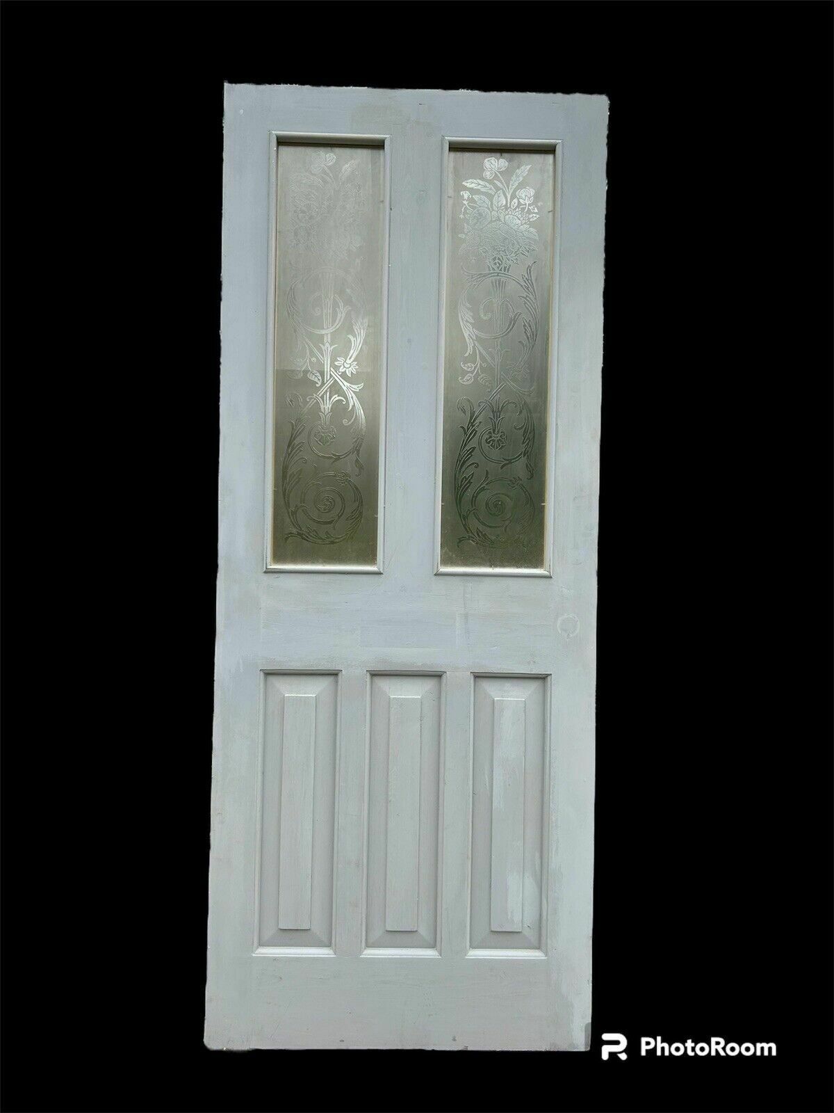 Victorian Acid Etched Glass Front Door Antique Period Reclaimed Old Wood Refurb