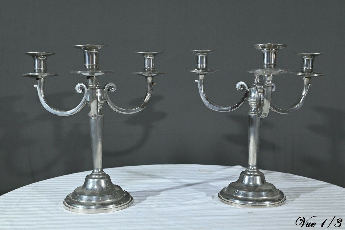 Pair Of “Le Lingot” Candelabra In Pewter – Mid 20th Century photo Home Decor