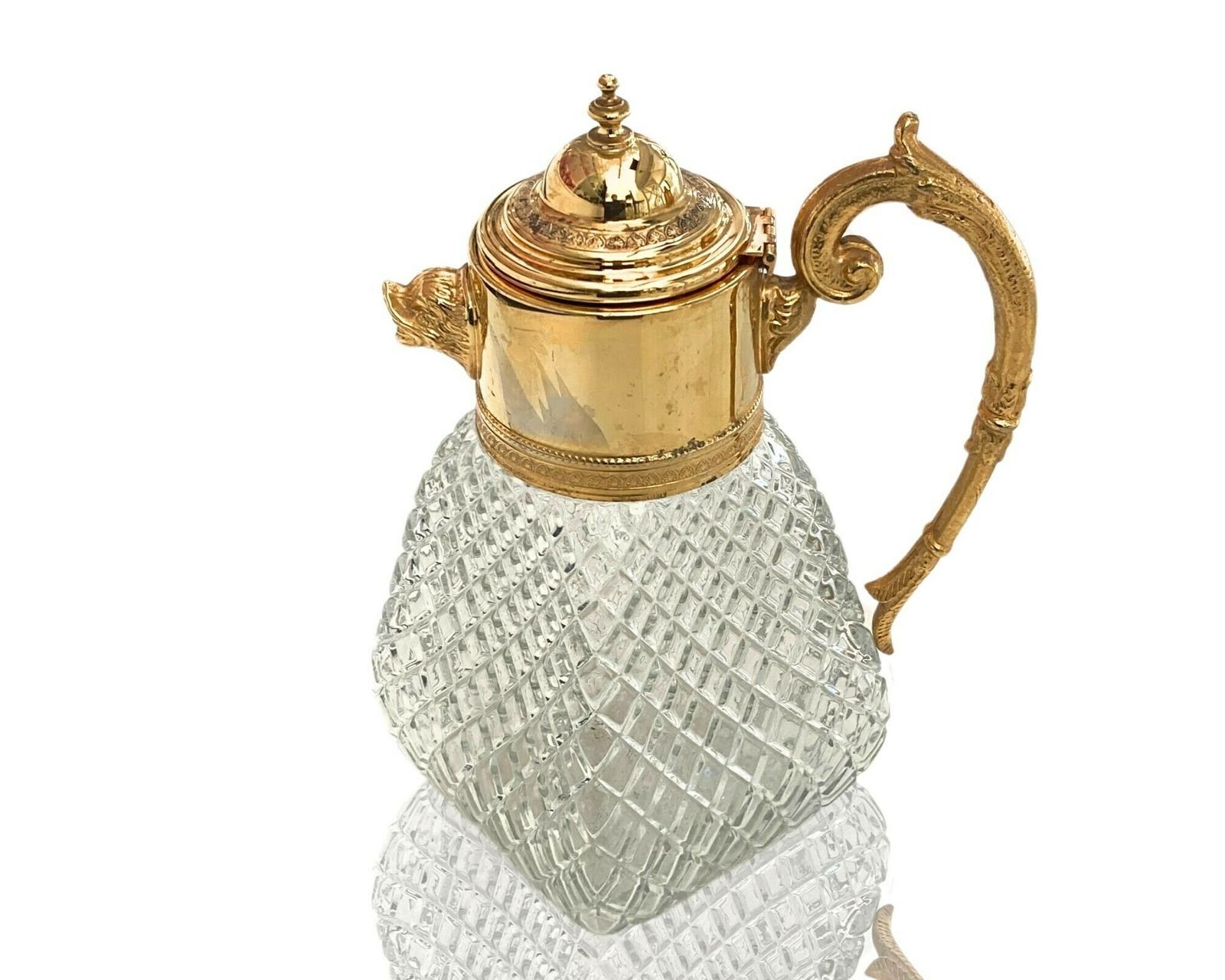 Gold Decanter Jug | Lions Mouth Opening For Water | 1950 1970s photo furniture
