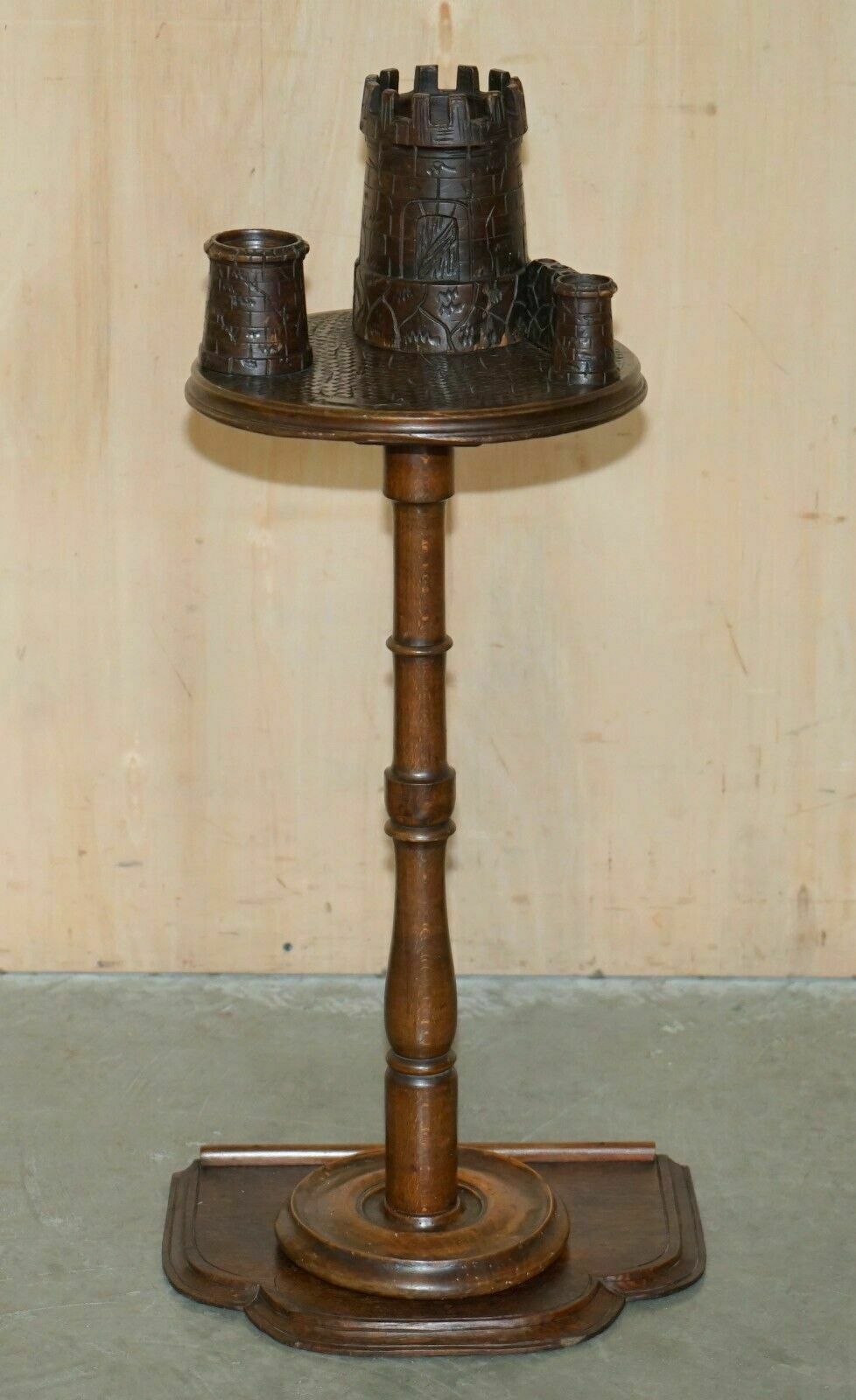 Antique Victorian Smokers Side Table Depicting Castles For Pipes Tobacco Cigars photo furniture