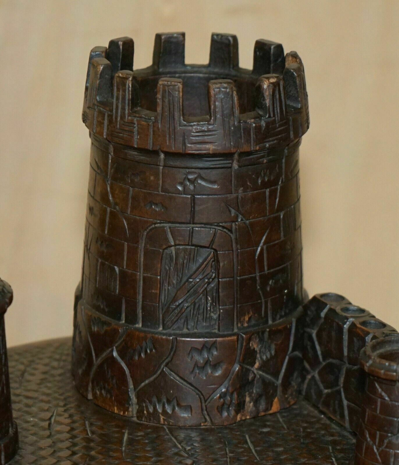 Antique Victorian Smokers Side Table Depicting Castles For Pipes Tobacco Cigars photo 1350.0