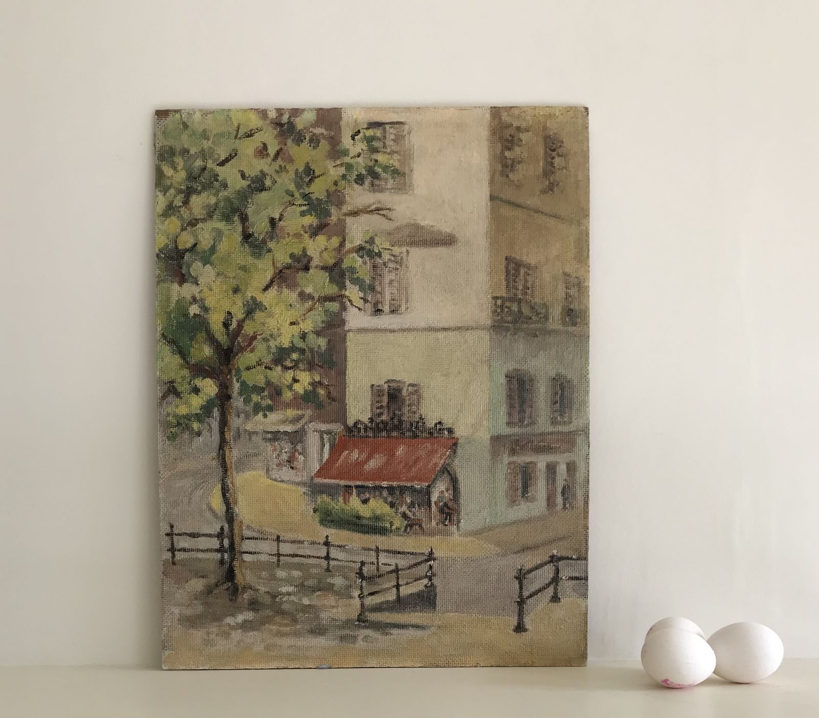 Original Oil On Board Painting Of A French Cafe Scene photo furniture