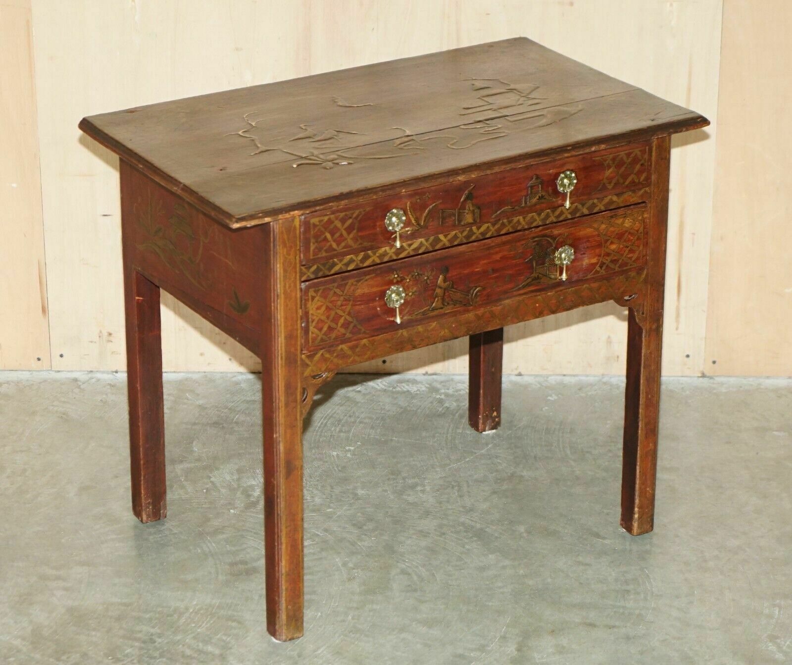 Antique Original George III Red Lacquer & Gilt Japanned Side Table Circa 1760 photo furniture
