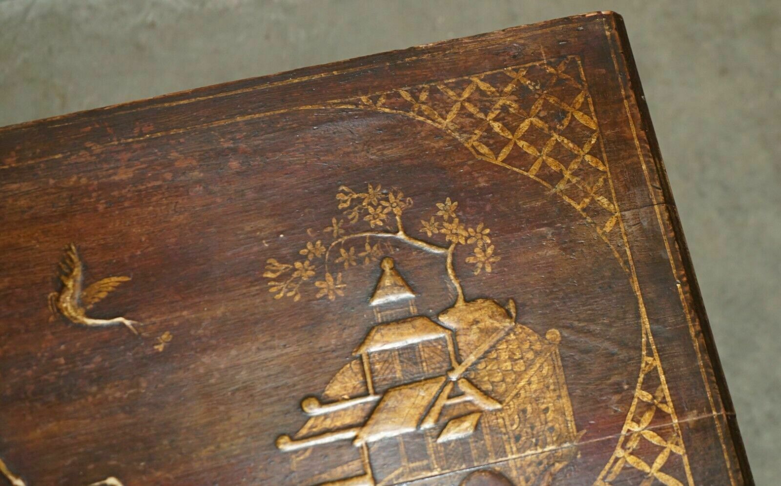 Furniture Antique Original George III Red Lacquer & Gilt Japanned Side Table Circa 1760 photo