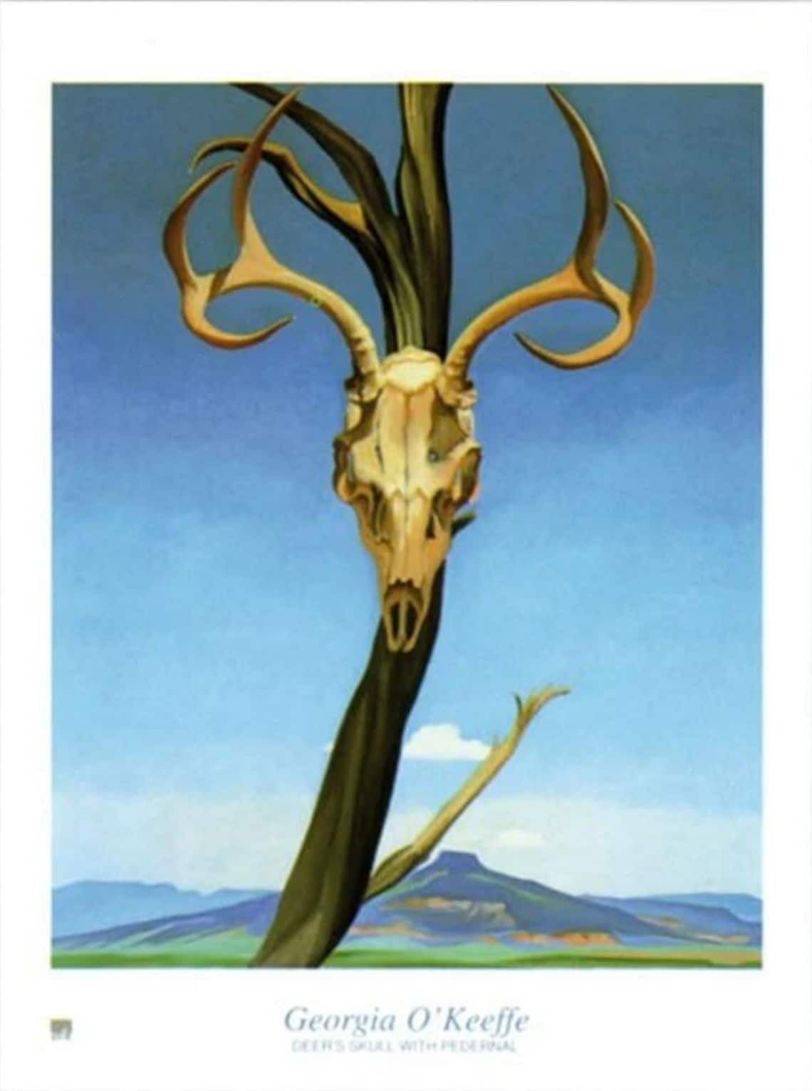 Authentic Georgia O'keeffe Exhibition Poster   Deer Skull With Pedernal   Stunning Original Museum Print