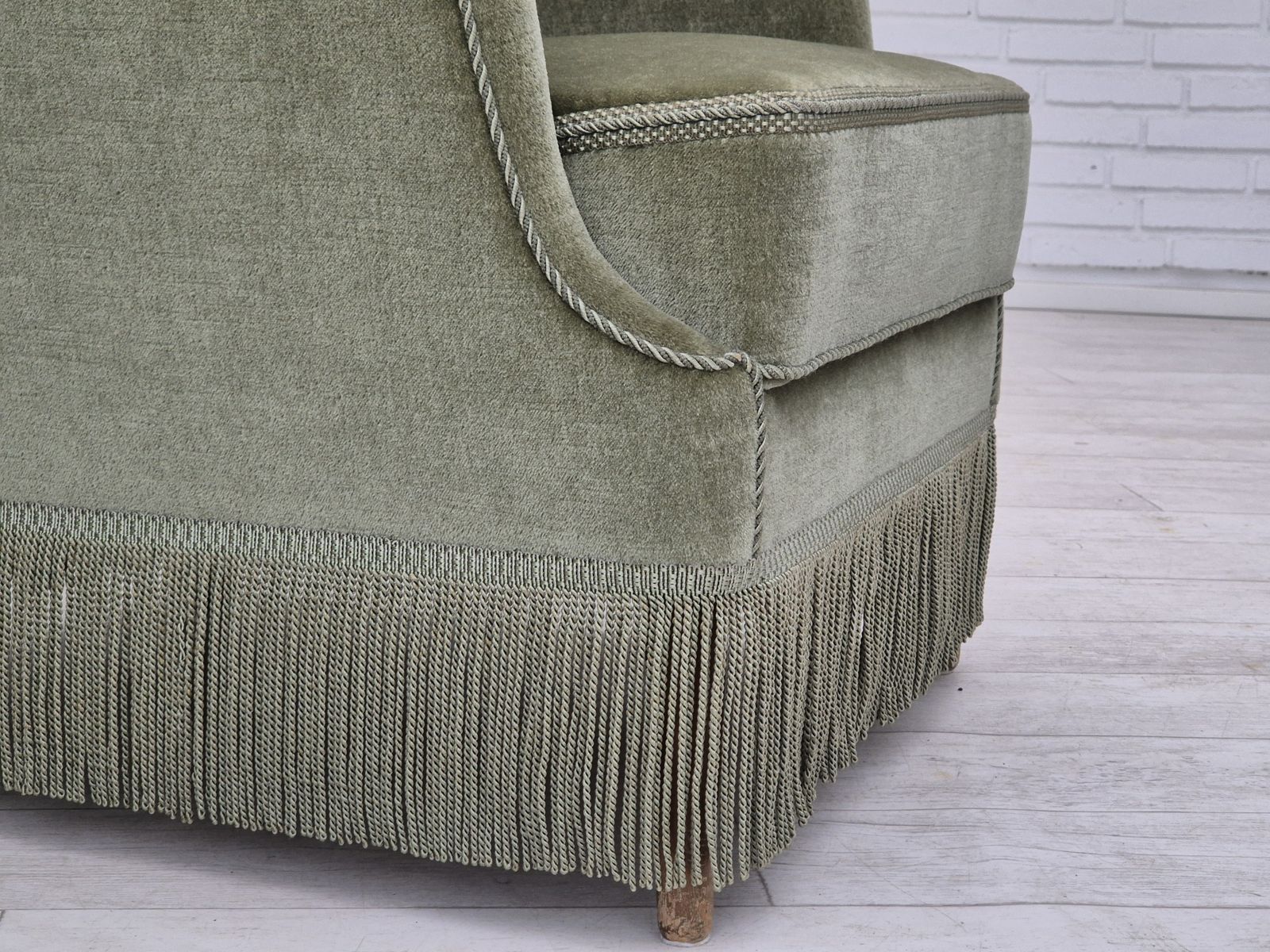 1970s, Danish Armchair, Velour, Beech Wood, Original Excellent Condition. photo for sale