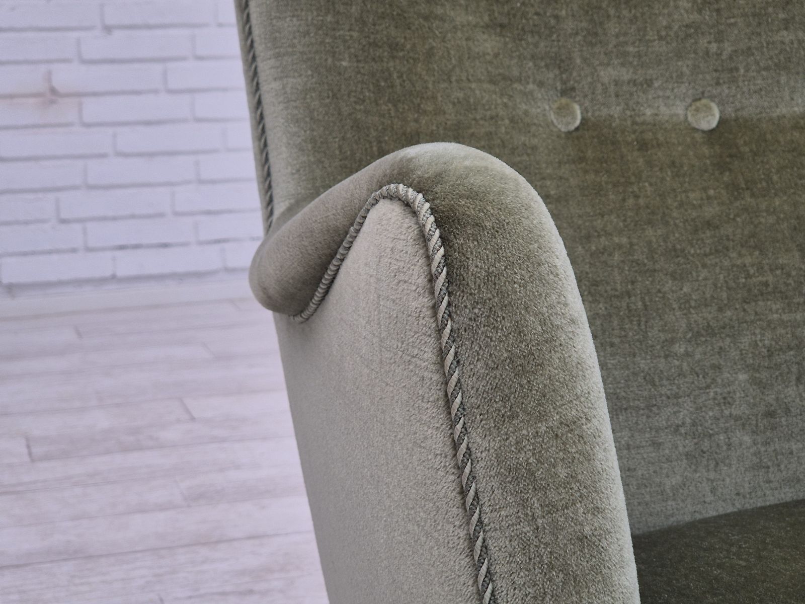 1970s, Danish Armchair, Velour, Beech Wood, Original Excellent Condition. photo vinterior