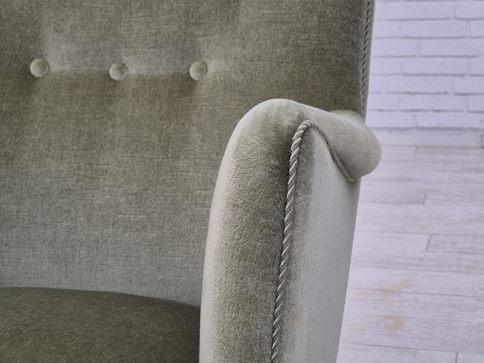 1970s, Danish Armchair, Velour, Beech Wood, Original Excellent Condition. photo buy
