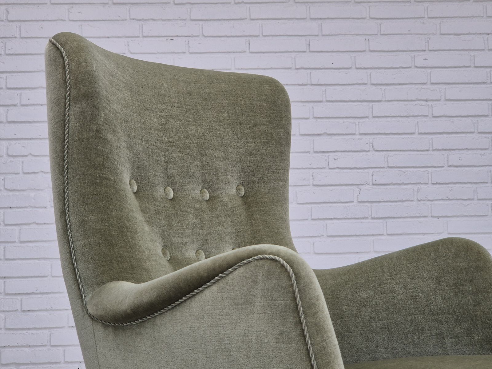 Furniture 1970s, Danish Armchair, Velour, Beech Wood, Original Excellent Condition. photo